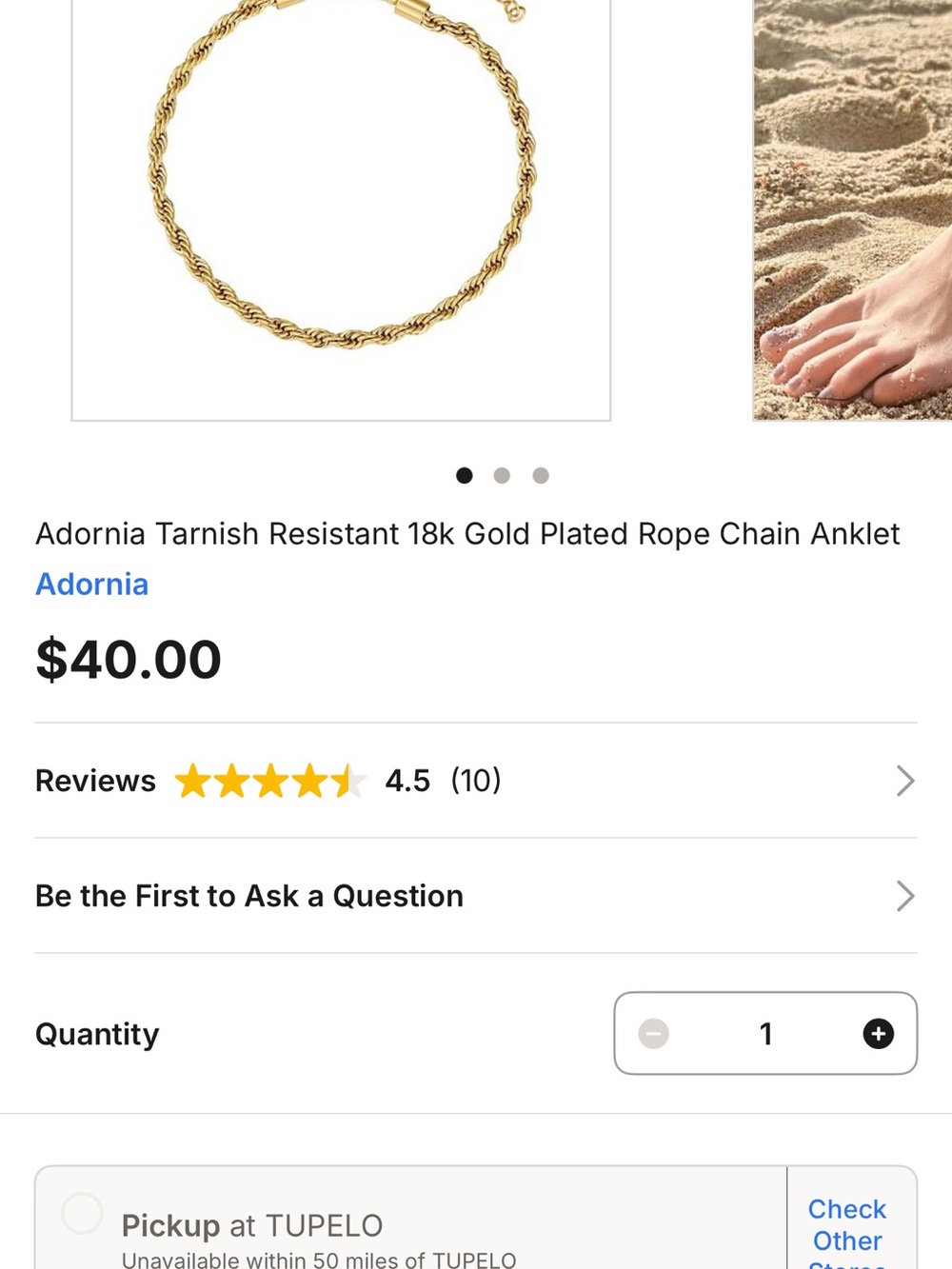 Gold Rope 9” Anklet - Picture 2 of 4